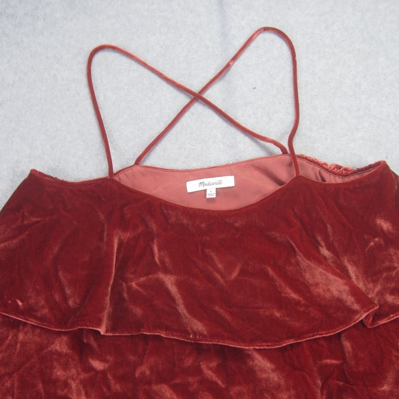 Madewell Tank Womens Small Rust Red Velvet Ruffle Cold Shoulder Spaghetti Top - Picture 2 of 13